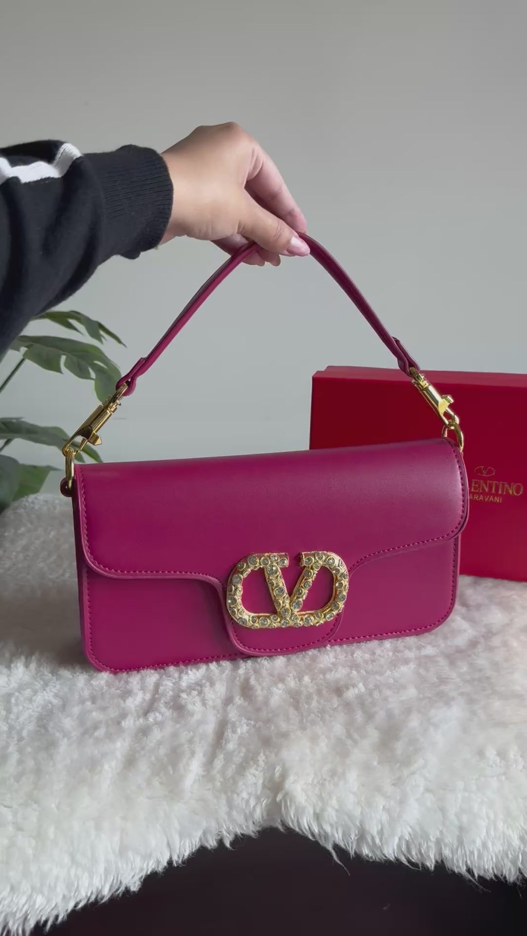 Valentino Loco with Jewel Logo PREMIUM Handbag with Box Packing - Hot Pink
