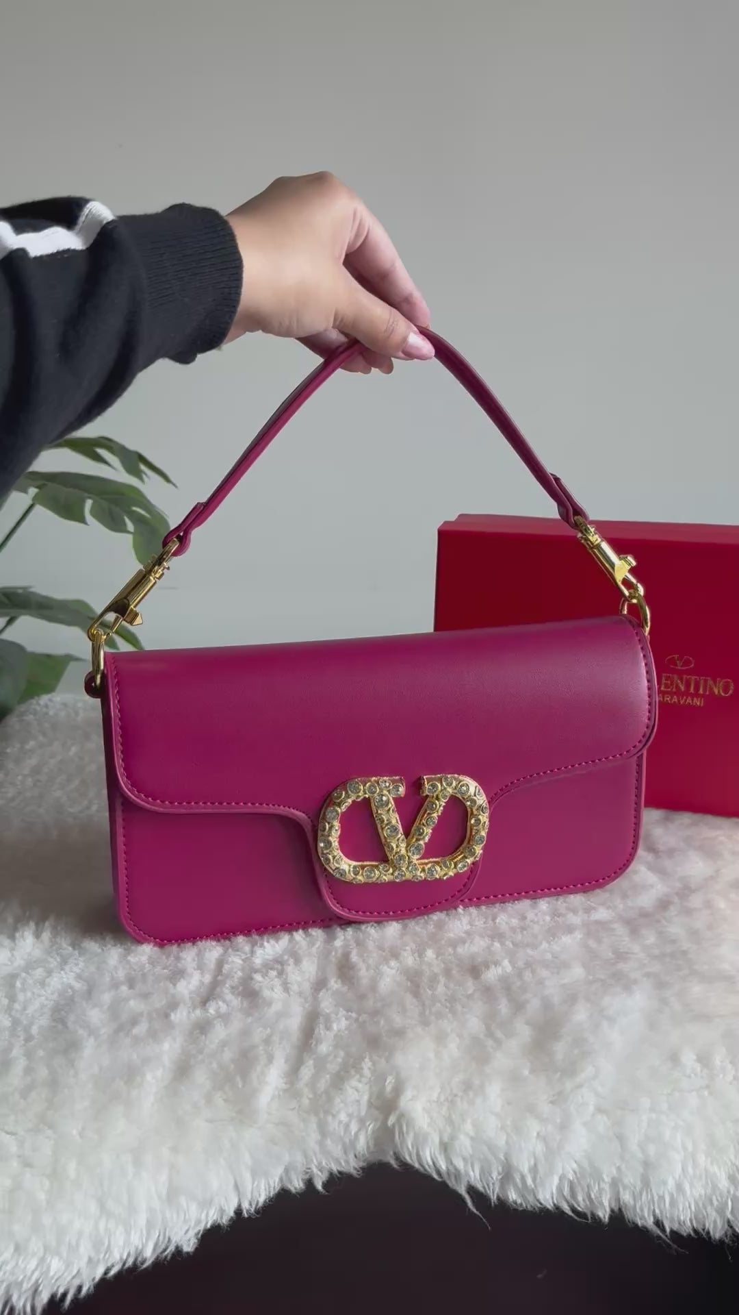 Valentino Loco with Jewel Logo PREMIUM Handbag with Box Packing - Hot Pink