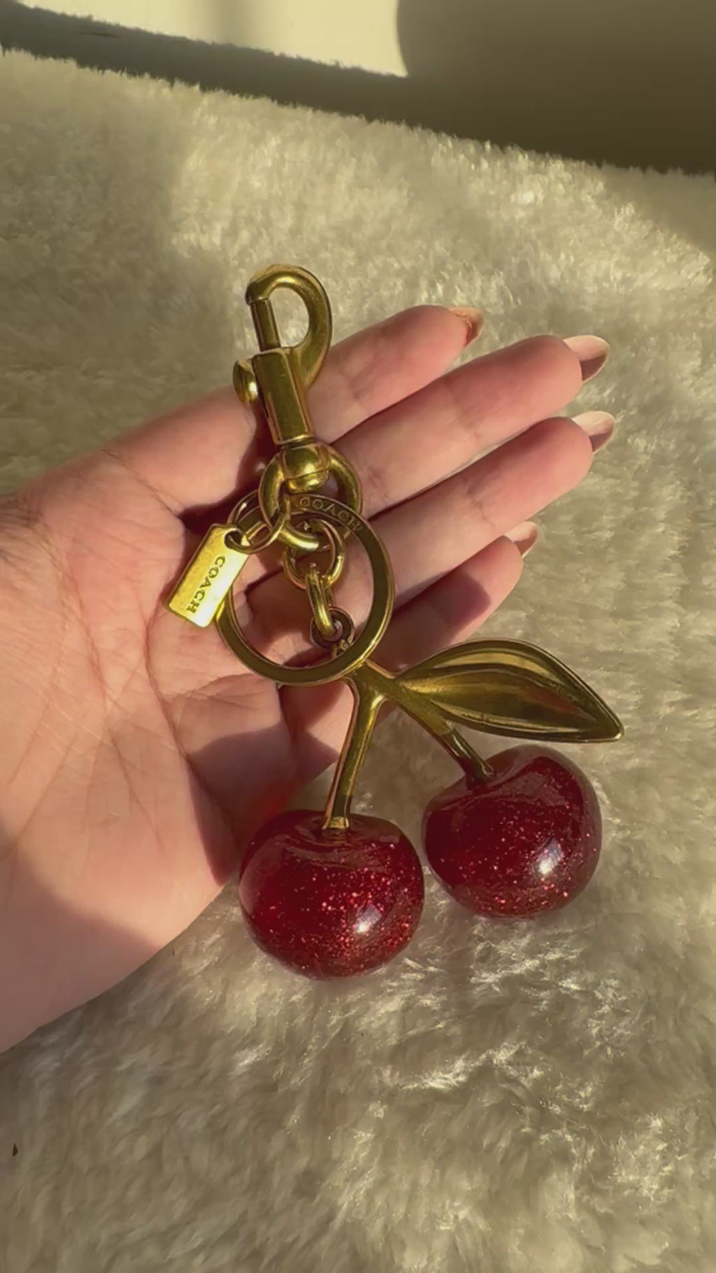 PREMIUM Coach Branded Cherry Bag Charm - Maroon & Gold